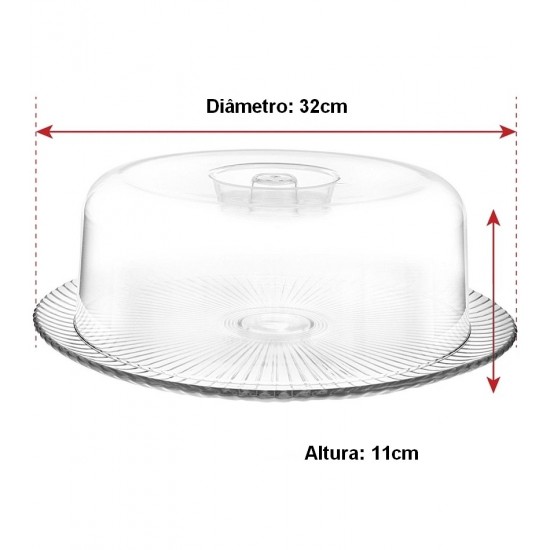 Boleira 32cm de Vidro Modena Com Tampa de Acrilico